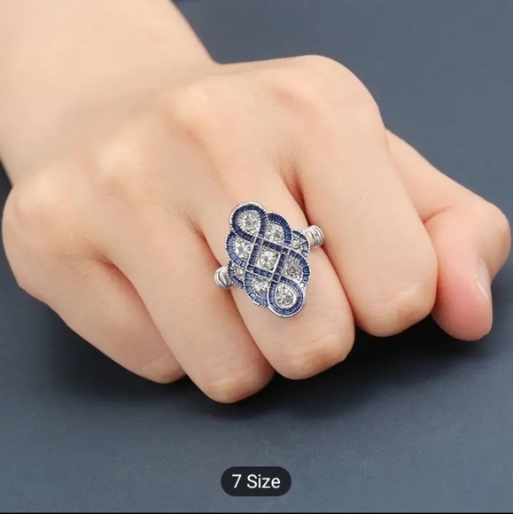 Art Deco Sapphire Stone ring-size 7 - Picture 2 of 3